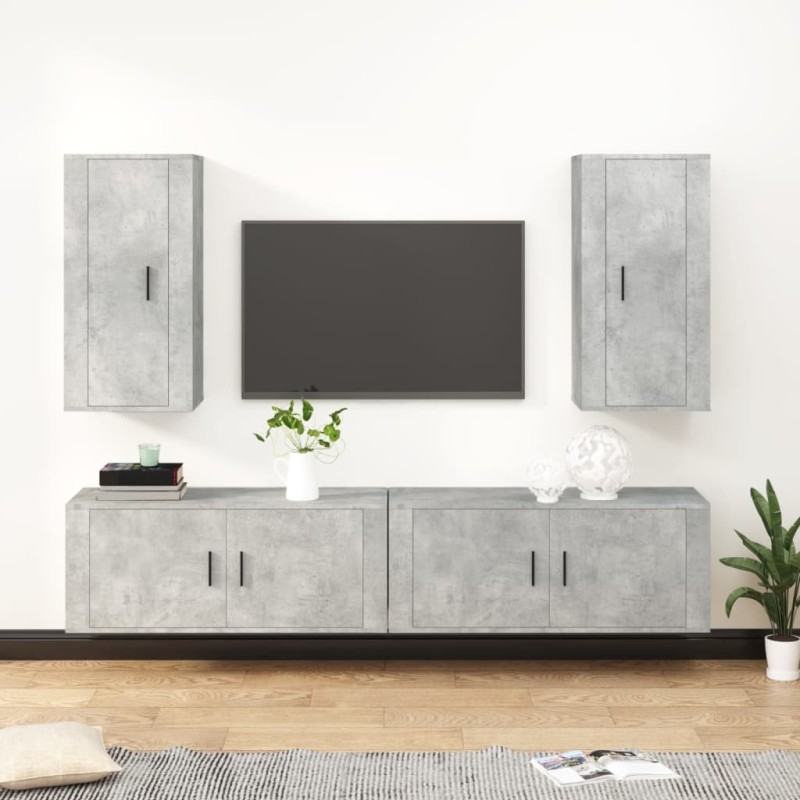 vidaXL Set de muebles de TV 4 pzas madera contrachapada gris hormigón vidaXL Set de muebles de TV 4 pzas madera contrachapada gris hormigón