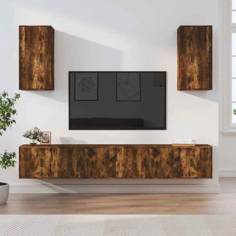 vidaXL Set de muebles de TV 6 pzas madera contrachapada roble ahumado vidaXL Set de muebles de TV 6 pzas madera contrachapada roble ahumado