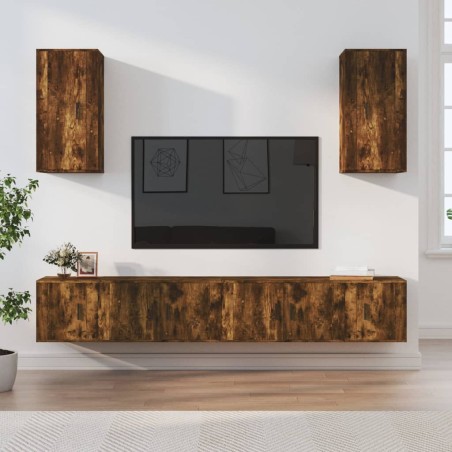 vidaXL Set de muebles de TV 6 pzas madera contrachapada roble ahumado