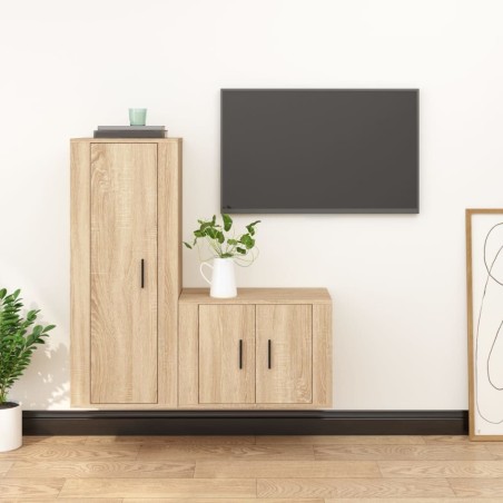 vidaXL Set de muebles para TV 2 pzas madera contrachapada roble sonoma 