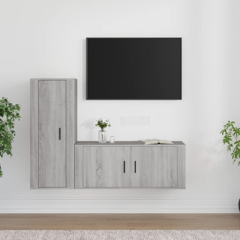 vidaXL Set de muebles para TV 2 pzas madera contrachapada gris Sonoma vidaXL Set de muebles para TV 2 pzas madera contrachapada gris Sonoma