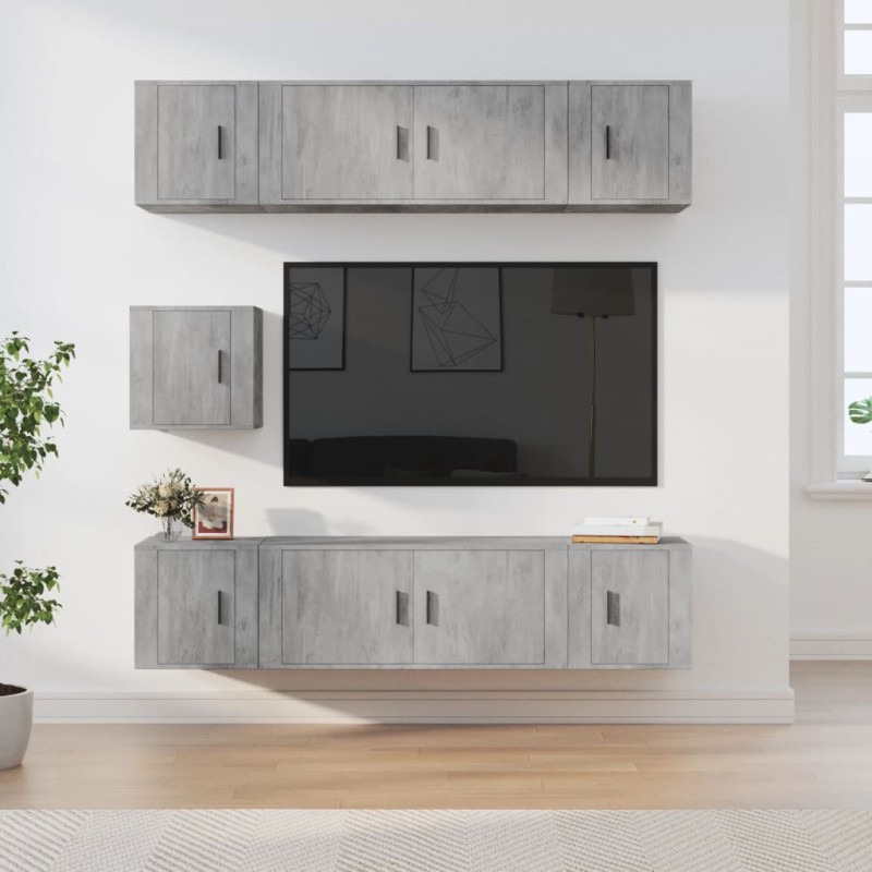 vidaXL Set de muebles de TV 7 pzas madera contrachapada gris hormigón vidaXL Set de muebles de TV 7 pzas madera contrachapada gris hormigón
