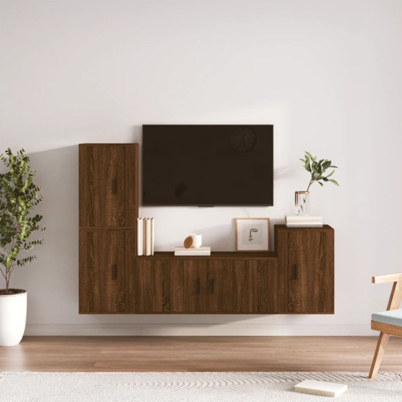 vidaXL Set de muebles para TV 4 pzas madera contrachapada marrón roble
