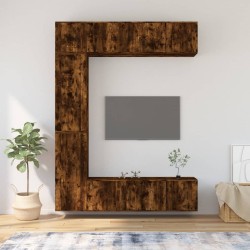 vidaXL Set de muebles de TV 7 pzas madera contrachapada roble ahumado