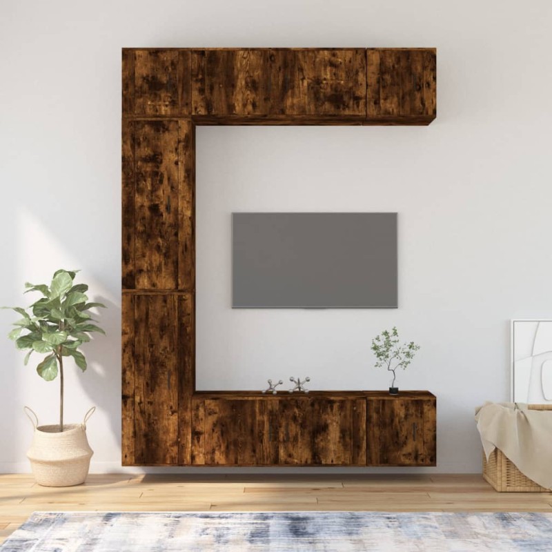 vidaXL Set de muebles de TV 7 pzas madera contrachapada roble ahumado