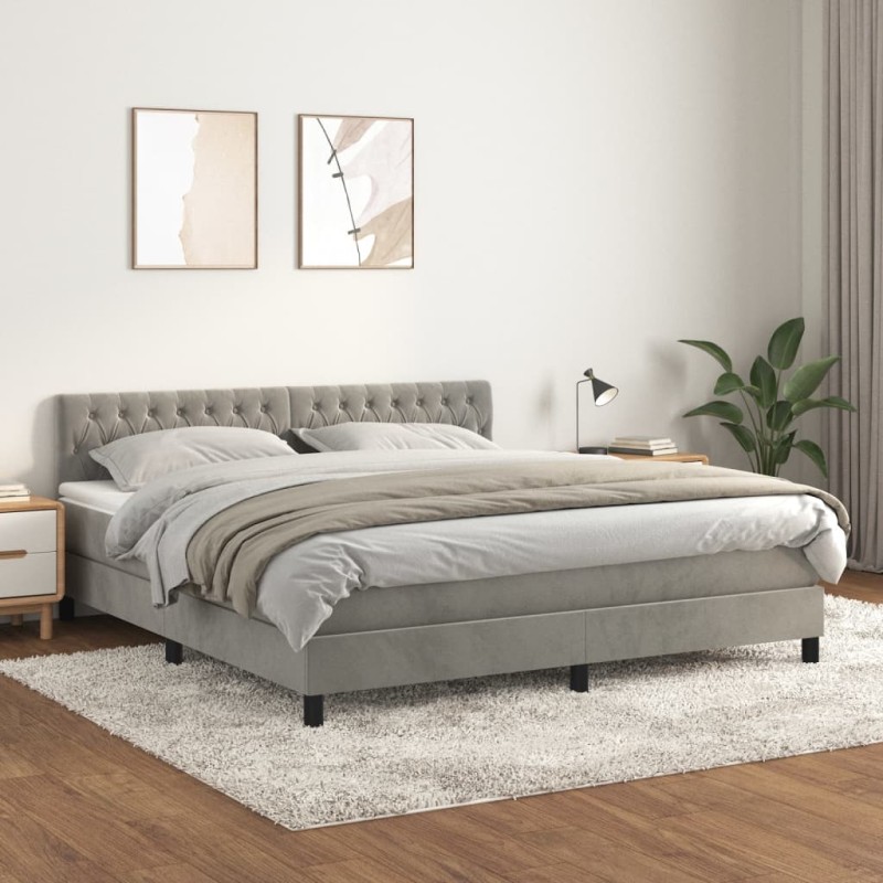 vidaXL Cama box spring con colchón terciopelo gris claro 180x200 cm vidaXL Cama box spring con colchón terciopelo gris claro 180x200 cm