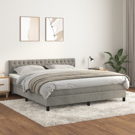 vidaXL Cama box spring con colchón terciopelo gris claro 180x200 cm
