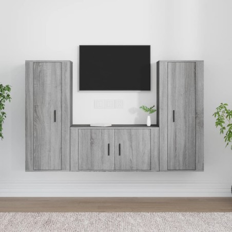 vidaXL Set de muebles para TV 3 pzas madera contrachapada gris Sonoma