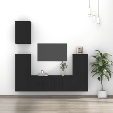 vidaXL Set de muebles para TV 5 piezas madera contrachapada negro
