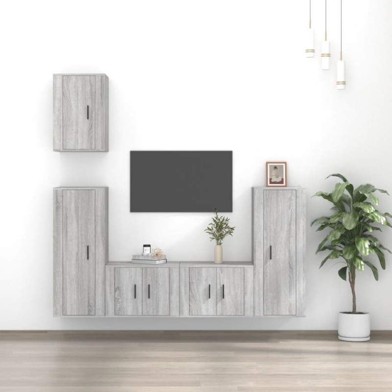 vidaXL Set de muebles para TV 5 pzas madera contrachapada gris Sonoma vidaXL Set de muebles para TV 5 pzas madera contrachapada gris Sonoma