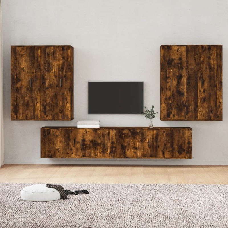 vidaXL Set de muebles de TV 6 pzas madera contrachapada roble ahumado