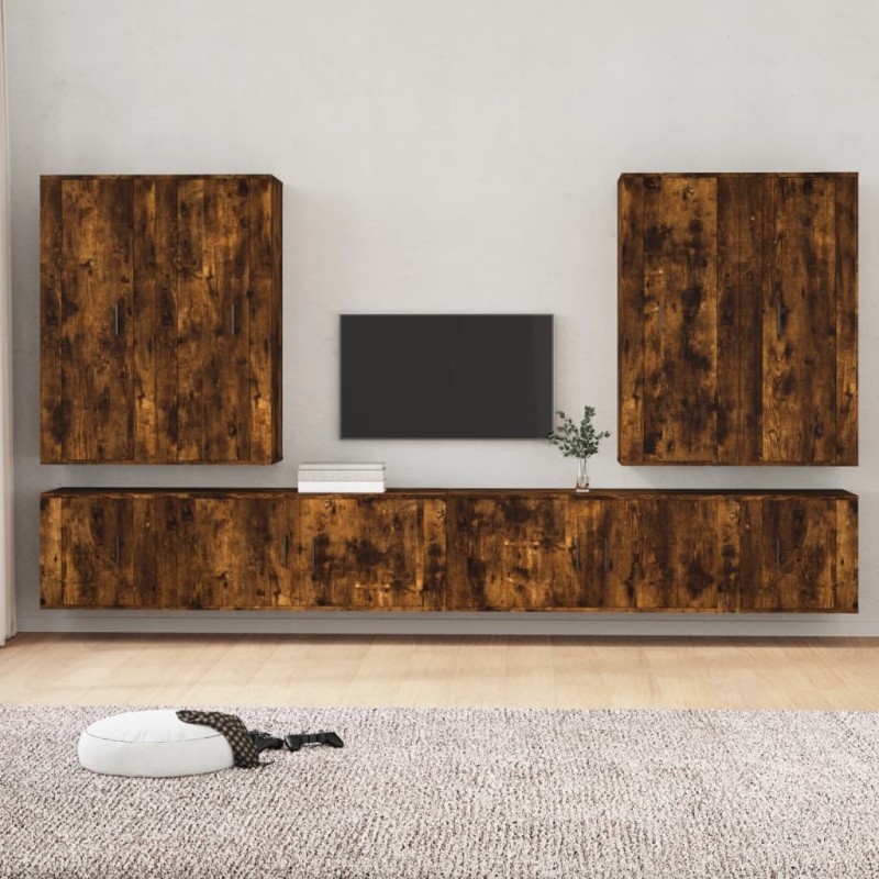 vidaXL Set de muebles de TV 8 pzas madera contrachapada roble ahumado vidaXL Set de muebles de TV 8 pzas madera contrachapada roble ahumado