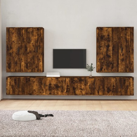 vidaXL Set de muebles de TV 8 pzas madera contrachapada roble ahumado