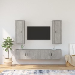 vidaXL Set de muebles de TV 4 pzas madera contrachapada gris hormigón
