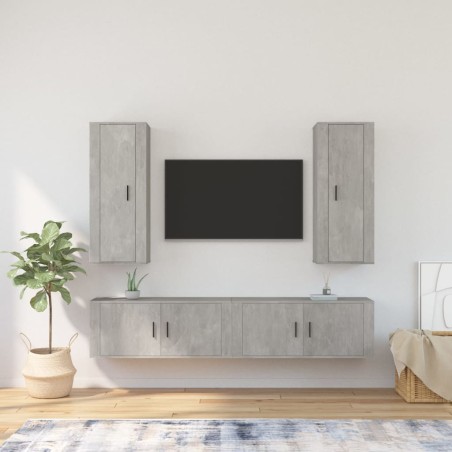 vidaXL Set de muebles de TV 4 pzas madera contrachapada gris hormigón