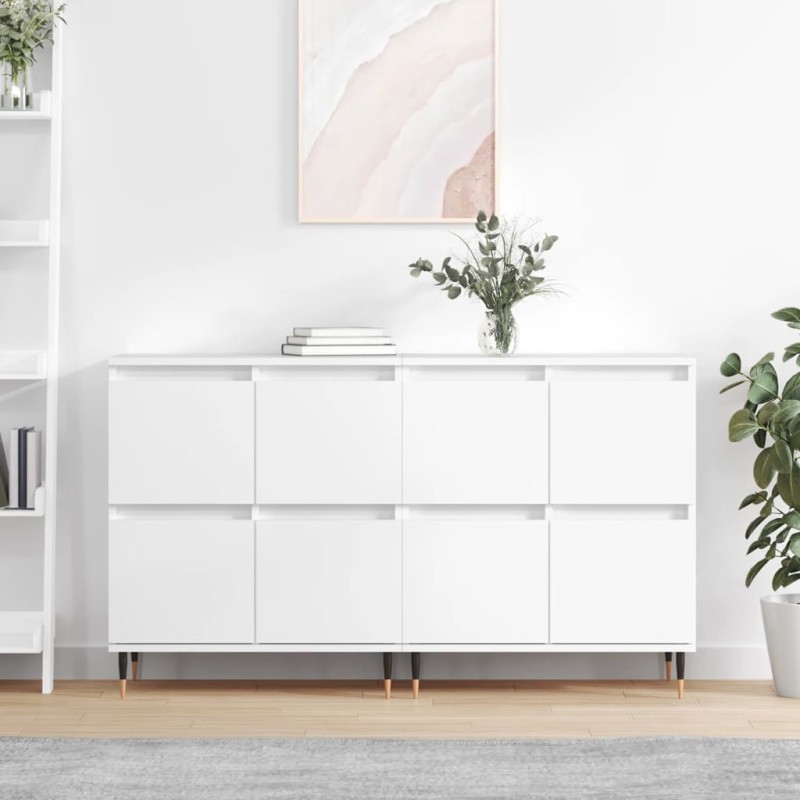 vidaXL Aparadores 2 uds madera contrachapada blanco brillo vidaXL Aparadores 2 uds madera contrachapada blanco brillo