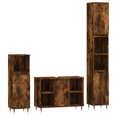 vidaXL Set de muebles baño 3 pzas madera contrachapada roble ahumado