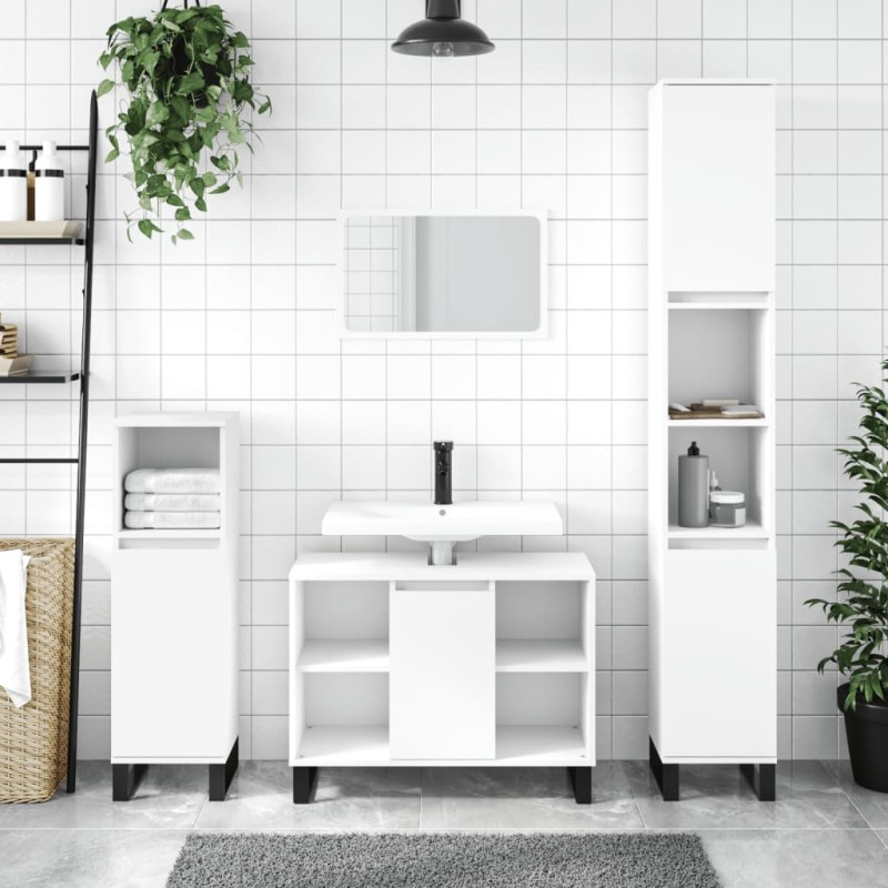 vidaXL Juego de muebles de baño 3 pzas madera contrachapada blanco vidaXL Juego de muebles de baño 3 pzas madera contrachapada blanco