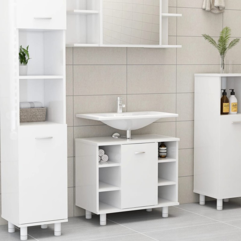 vidaXL Armario de baño madera contrachapada blanco brillo 60x32x53,5cm
