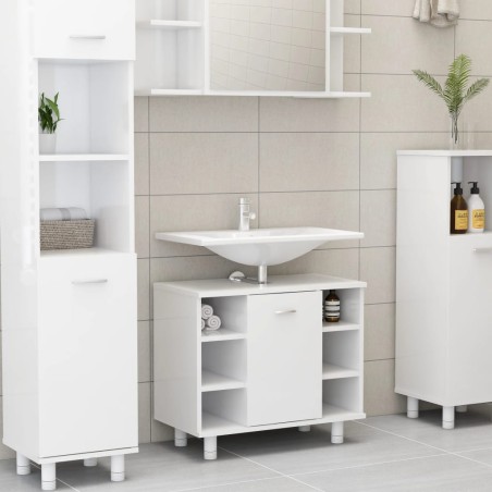 vidaXL Armario de baño madera contrachapada blanco brillo 60x32x53,5cm