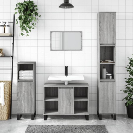 vidaXL Set de muebles de baño 3 pzas madera contrachapada gris sonoma