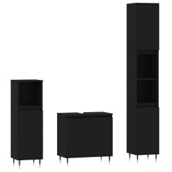 vidaXL Juego de muebles de baño 3 pzas madera contrachapada negro