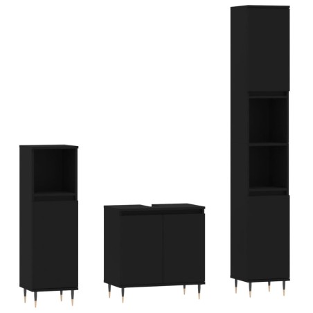 vidaXL Juego de muebles de baño 3 pzas madera contrachapada negro