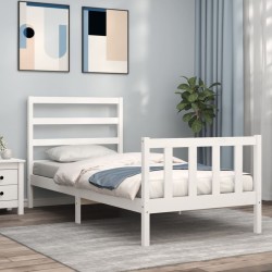 vidaXL Estructura de cama con cabecero madera maciza blanco 90x190 cm