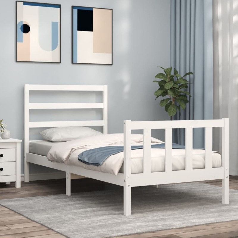 vidaXL Estructura de cama con cabecero madera maciza blanco 90x190 cm