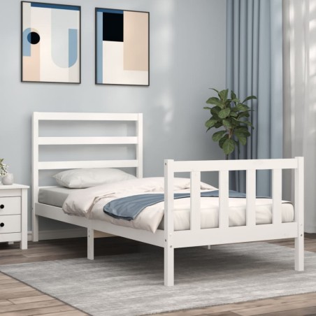 vidaXL Estructura de cama con cabecero madera maciza blanco 90x190 cm