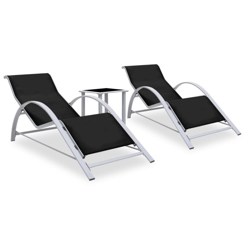 vidaXL Tumbonas con mesita 2 unidades aluminio negro vidaXL Tumbonas con mesita 2 unidades aluminio negro