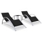 vidaXL Tumbonas con mesita 2 unidades aluminio negro vidaXL Tumbonas con mesita 2 unidades aluminio negro
