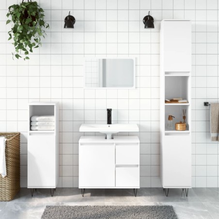 vidaXL Set muebles de baño 3 piezas madera contrachapada blanco brillo
