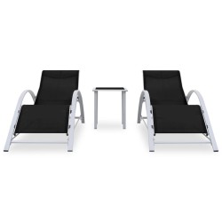 vidaXL Tumbonas con mesita 2 unidades aluminio negro