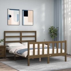 vidaXL Estructura de cama matrimonio con cabecero madera marrón miel