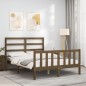 vidaXL Estructura de cama matrimonio con cabecero madera marrón miel vidaXL Estructura de cama matrimonio con cabecero madera marrón miel