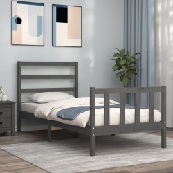 vidaXL Estructura de cama con cabecero madera maciza gris 100x200 cm