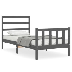 vidaXL Estructura de cama con cabecero madera maciza gris 100x200 cm