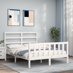 vidaXL Estructura de cama con cabecero madera maciza blanco 120x200 cm