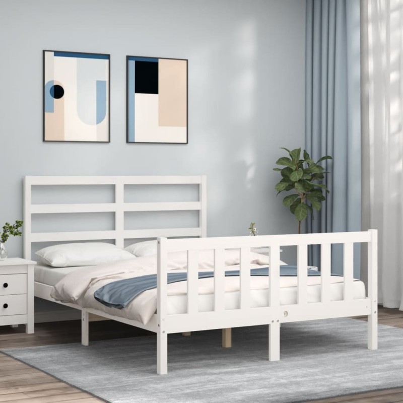 vidaXL Estructura de cama con cabecero madera maciza blanco 120x200 cm vidaXL Estructura de cama con cabecero madera maciza blanco 120x200 cm