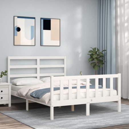 vidaXL Estructura de cama con cabecero madera maciza blanco 120x200 cm