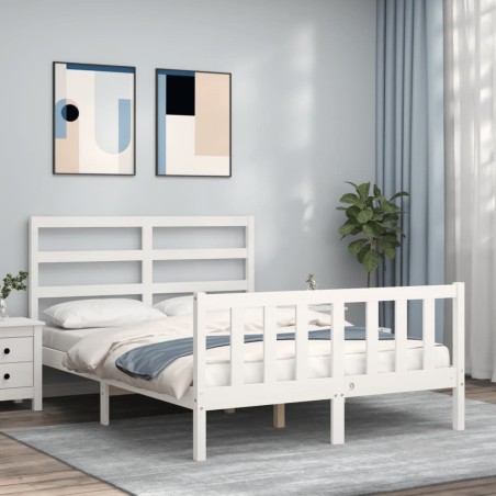vidaXL Estructura de cama con cabecero madera maciza blanco 140x190 cm