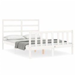 vidaXL Estructura de cama con cabecero madera maciza blanco 140x190 cm