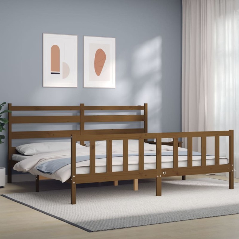 vidaXL Estructura cama y cabecero madera maciza marrón miel 200x200 cm vidaXL Estructura cama y cabecero madera maciza marrón miel 200x200 cm