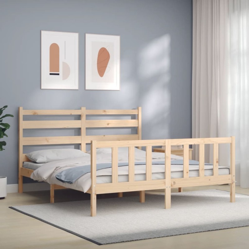 vidaXL Estructura de cama con cabecero madera maciza 160x200 cm vidaXL Estructura de cama con cabecero madera maciza 160x200 cm