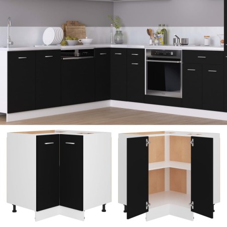 vidaXL Armario inferior de esquina madera negro 75,5x75,5x81,5 cm
