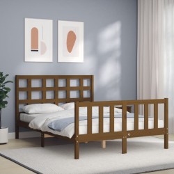 vidaXL Estructura cama y cabecero madera maciza marrón miel 120x200 cm