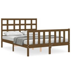 vidaXL Estructura cama y cabecero madera maciza marrón miel 120x200 cm