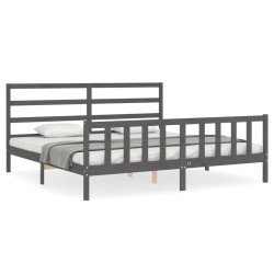 vidaXL Estructura de cama con cabecero madera maciza gris 180x200 cm
