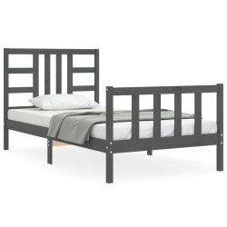 vidaXL Estructura de cama con cabecero madera maciza gris 100x200 cm